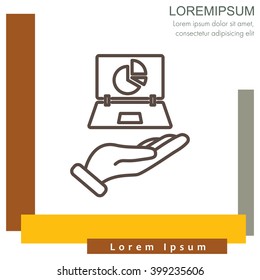 Web line icon. Laptop in hand