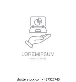 Web line icon. Laptop in hand