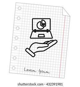 Web line icon. Laptop in hand