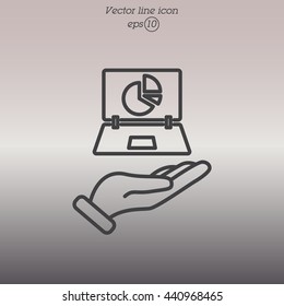 Web line icon. Laptop in hand