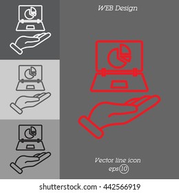 Web line icon. Laptop in hand