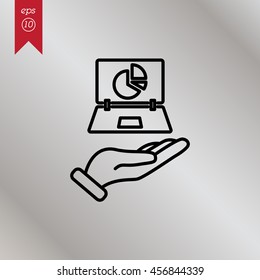 Web line icon. Laptop in hand