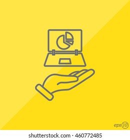 Web line icon. Laptop in hand