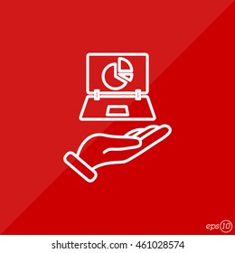 Web line icon. Laptop in hand