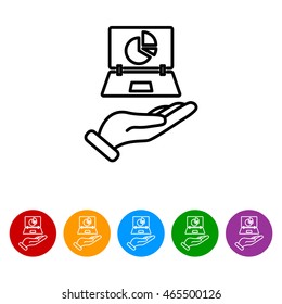Web line icon. Laptop in hand