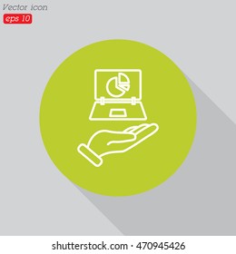 Web line icon. Laptop in hand