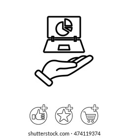 Web line icon. Laptop in hand