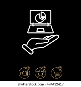 Web line icon. Laptop in hand