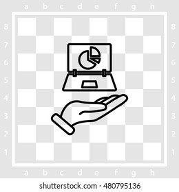 Web line icon. Laptop in hand