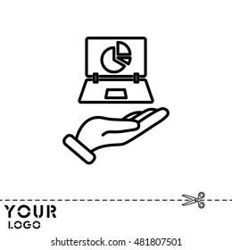 Web line icon. Laptop in hand
