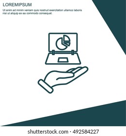 Web line icon. Laptop in hand