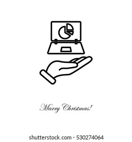 Web line icon. Laptop in hand