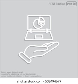 Web line icon. Laptop in hand