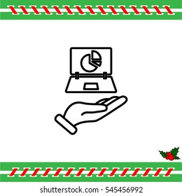 Web line icon. Laptop in hand