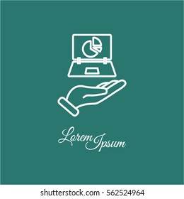 Web line icon. Laptop in hand