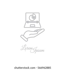 Web line icon. Laptop in hand