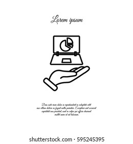 Web line icon. Laptop in hand