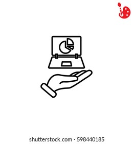 Web line icon. Laptop in hand