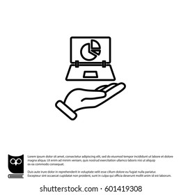 Web line icon. Laptop in hand