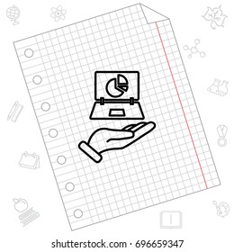 Web line icon. Laptop in hand