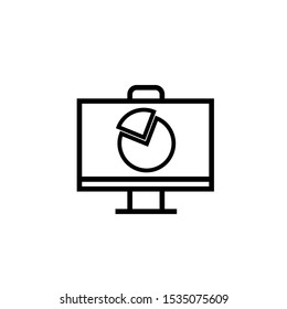 Web line icon. Laptop and pie-chart