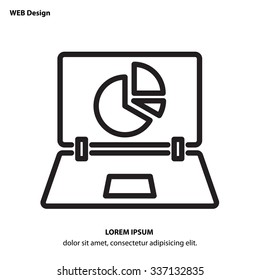 Web line icon -?? Laptop and pie-chart