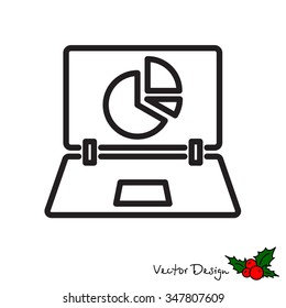 Web line icon - Laptop and pie-chart