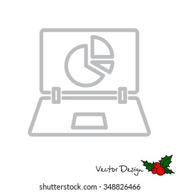 Web line icon. Laptop and pie-chart