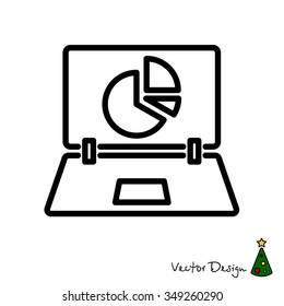 Web line icon. Laptop and pie-chart