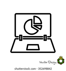 Web line icon. Laptop and pie-chart