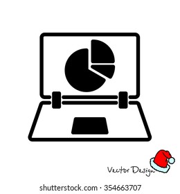 Web line icon. Laptop and pie-chart