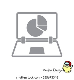 Web line icon. Laptop and pie-chart