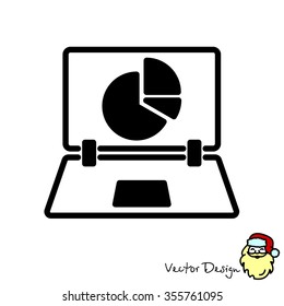Web line icon. Laptop and pie-chart