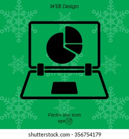 Web line icon. Laptop and pie-chart