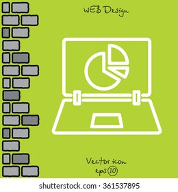 Web line icon. Laptop and pie-chart