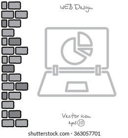 Web line icon. Laptop and pie-chart