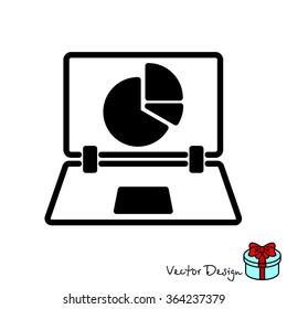 Web line icon. Laptop and pie-chart