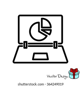 Web line icon. Laptop and pie-chart