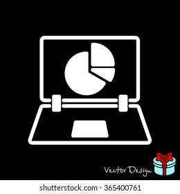 Web line icon. Laptop and pie-chart
