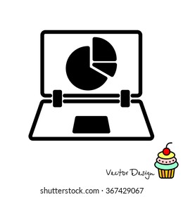 Web line icon. Laptop and pie-chart