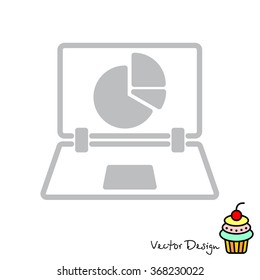 Web line icon. Laptop and pie-chart