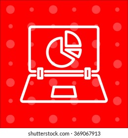 Web line icon. Laptop and pie-chart