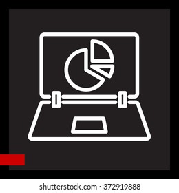Web line icon. Laptop and pie-chart