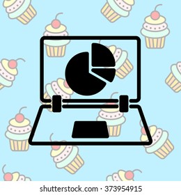 Web line icon. Laptop and pie-chart