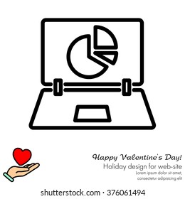 Web line icon. Laptop and pie-chart
