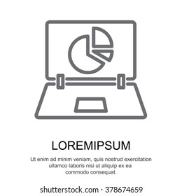Web line icon. Laptop and pie-chart