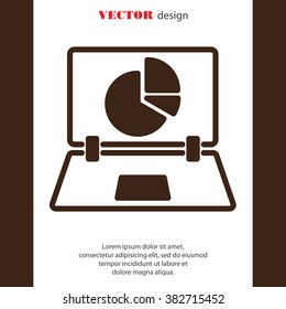 Web line icon. Laptop and pie-chart