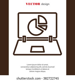 Web line icon. Laptop and pie-chart