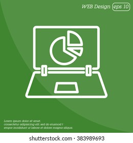 Web line icon. Laptop and pie-chart
