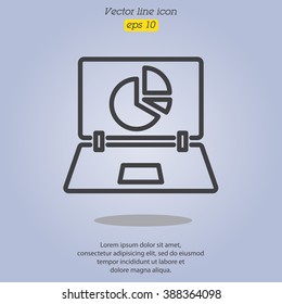 Web line icon. Laptop and pie-chart